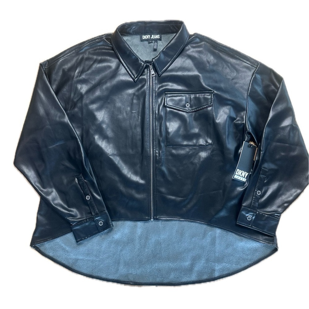 DKNY Jeans Women's Zip-Front Faux-Leather Long-Sleeve Shirt - Picture 6 of 12